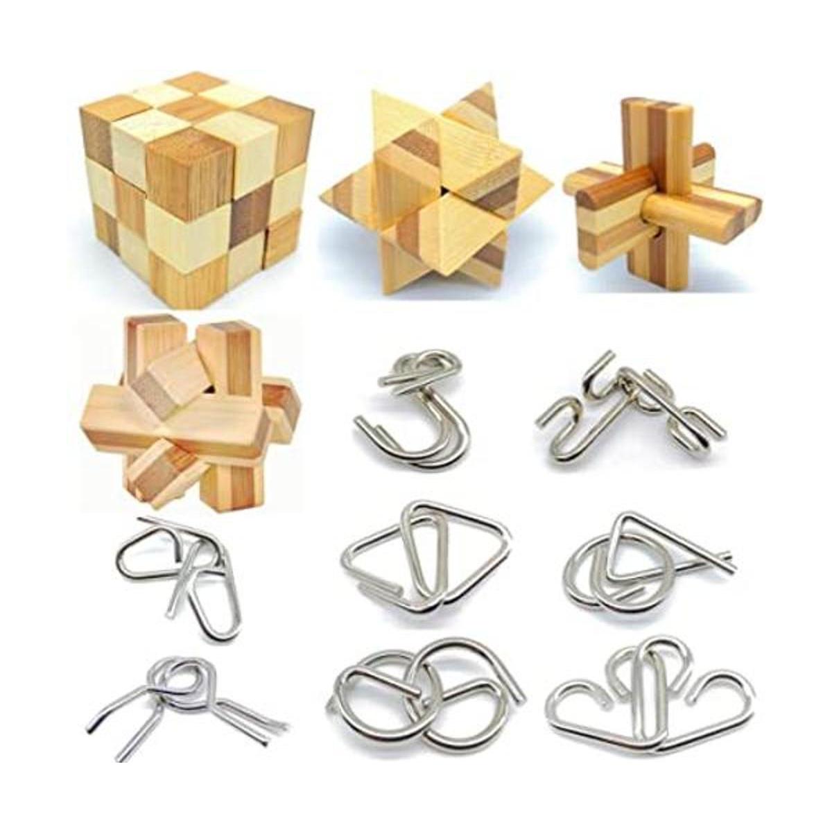 Qiandier Bamboo 3D Puzzle Metal Brain Teasers Puzzles Mind