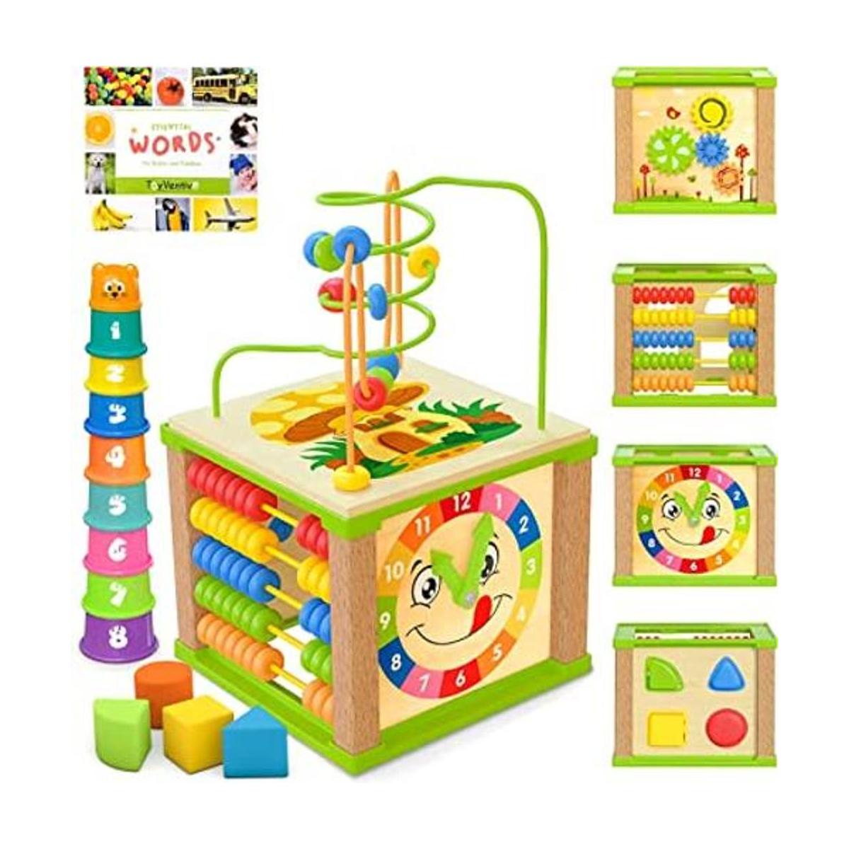 TOYVENTIVE Cubo de actividades para bebés de madera para