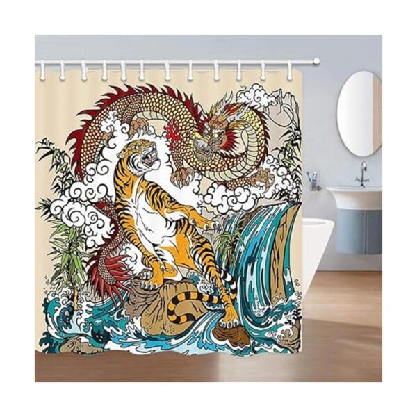 JAWO Cortina de ducha de decoración asiática dragón chino_3