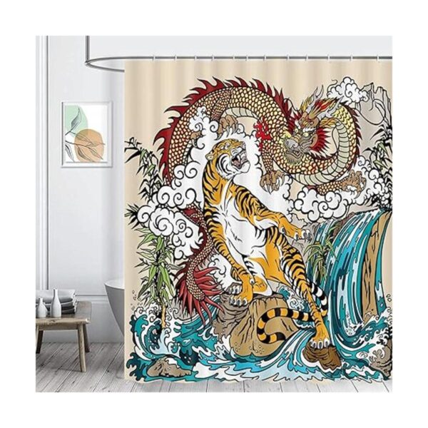 JAWO Cortina de ducha de decoración asiática dragón chino_2