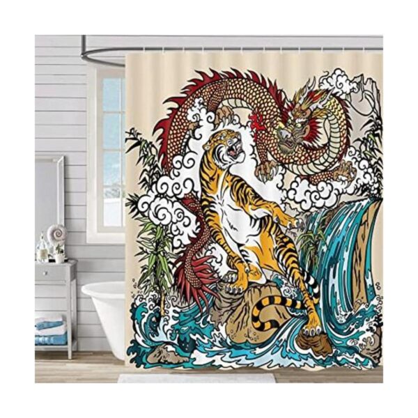 JAWO Cortina de ducha de decoración asiática dragón chino_1