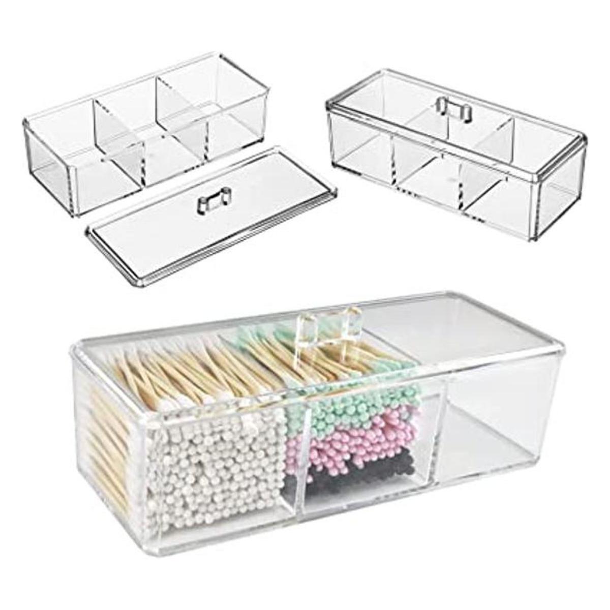 Soporte de bolas de algodón transparente y hisopo con 3
