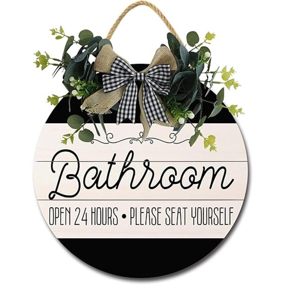 Letrero de puerta delantera de baño coronas divertidas