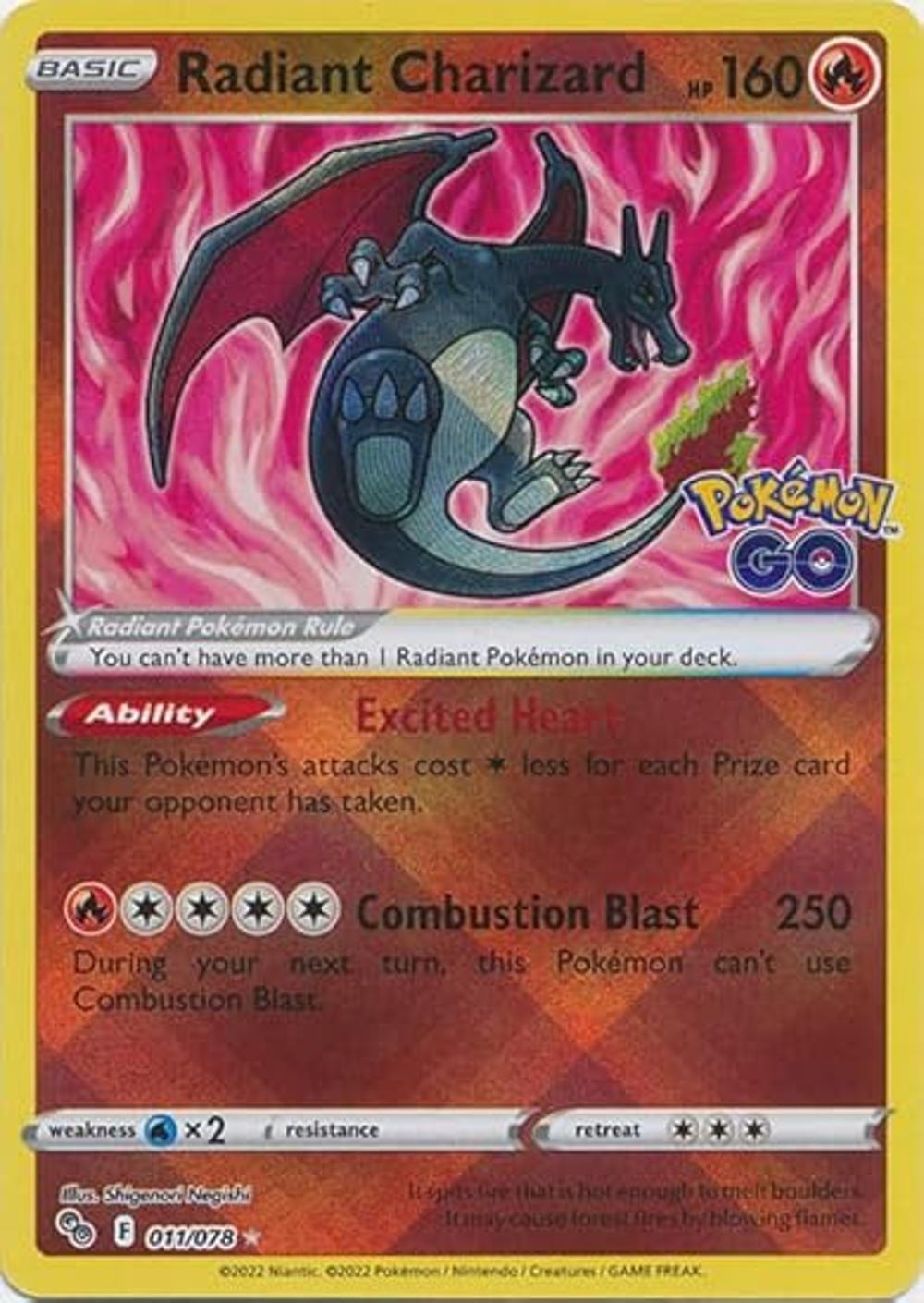 Radiant Charizard 011078 Pokemon Go Tarjeta de Pokémon