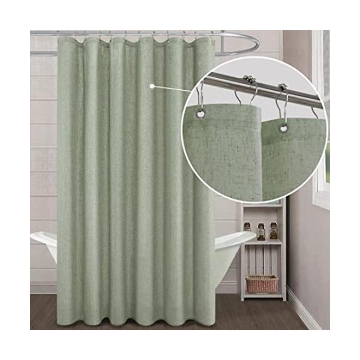 Juego de cortinas de ducha de tela de lino verde salvia