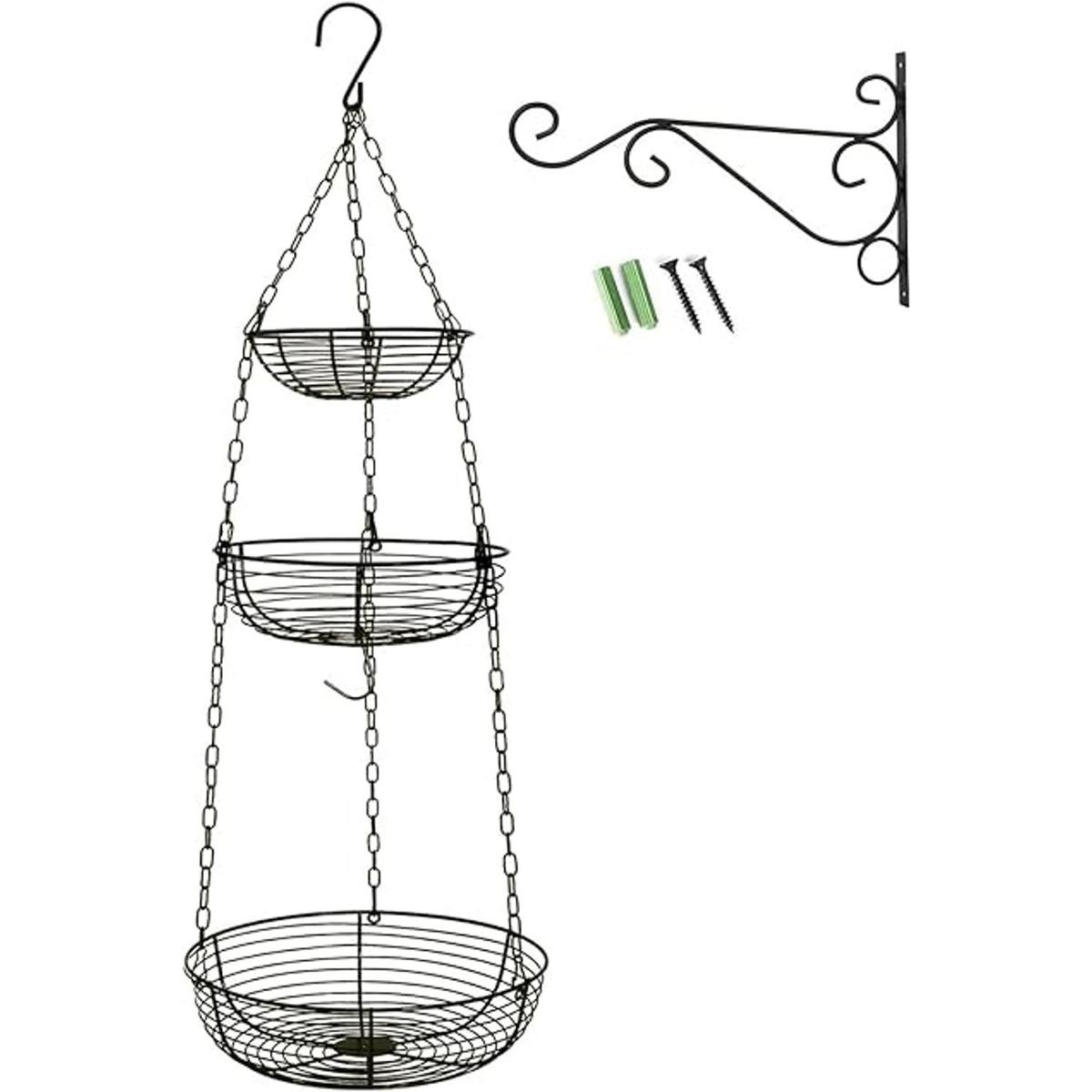 HULISEN Cesta de frutas colgante de 3 niveles con gancho