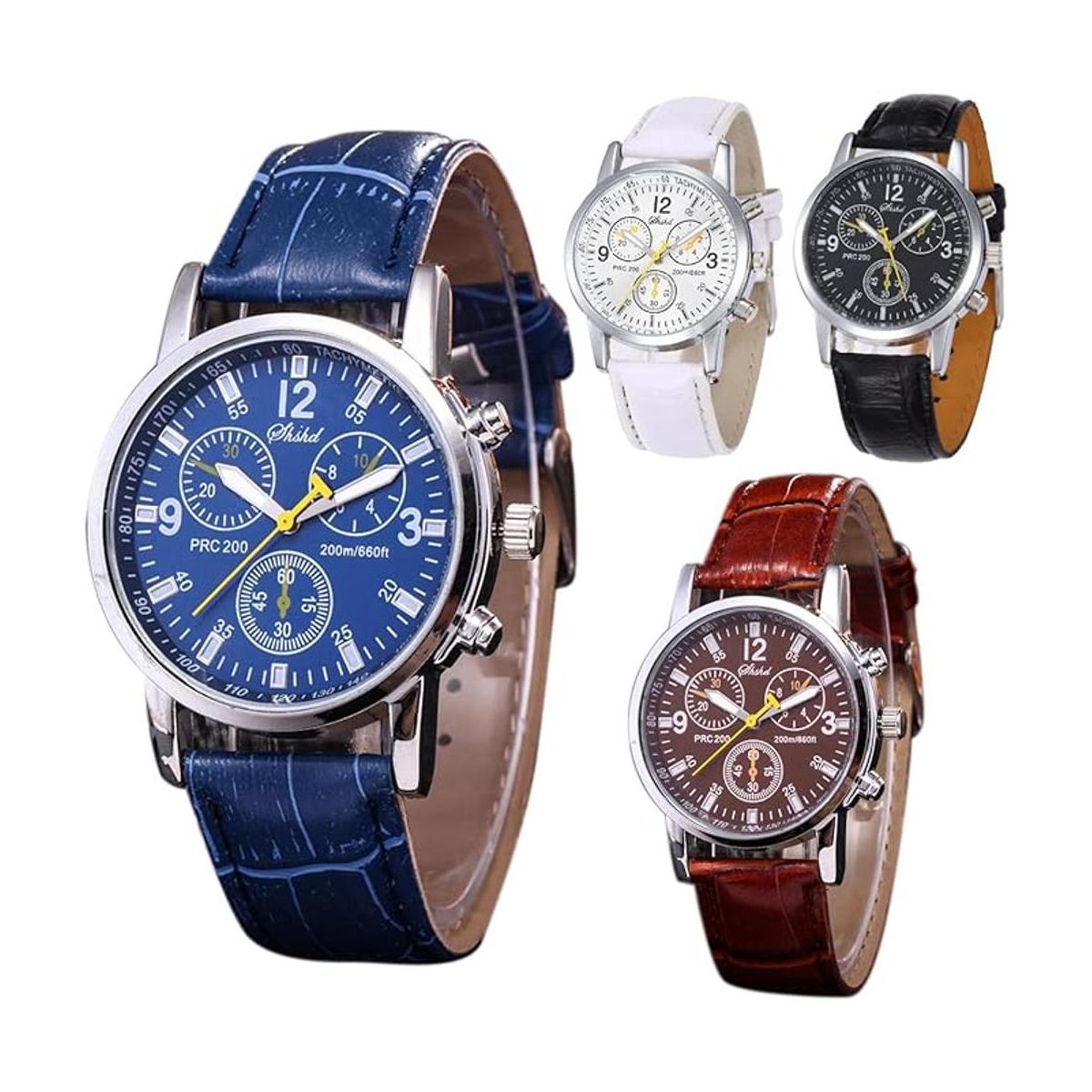 Cdybox Paquete de 4 relojes de cuero para hombre de moda