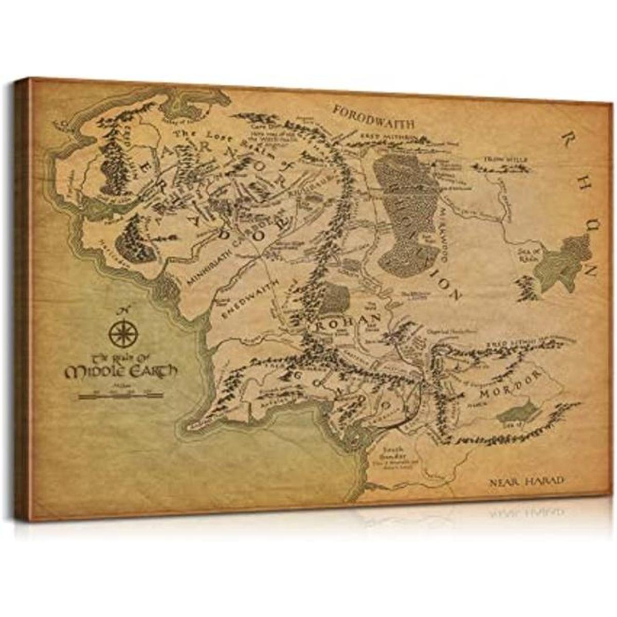 Mapa del Señor de los anillos arte de pared en lienzo con