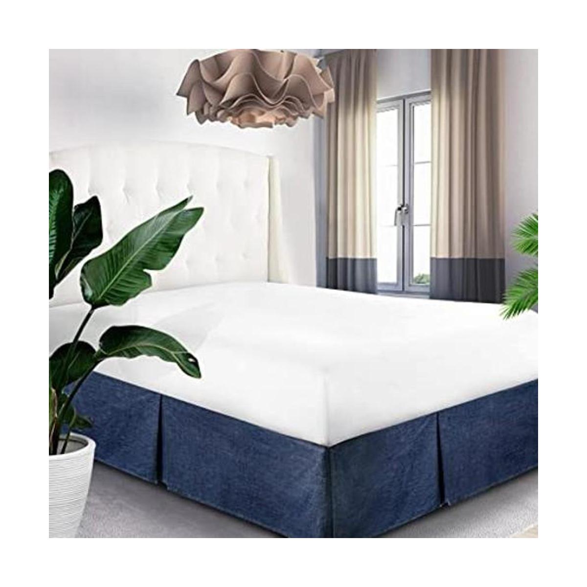 Elegant Life Home Falda de cama de mezclilla lavada teñida
