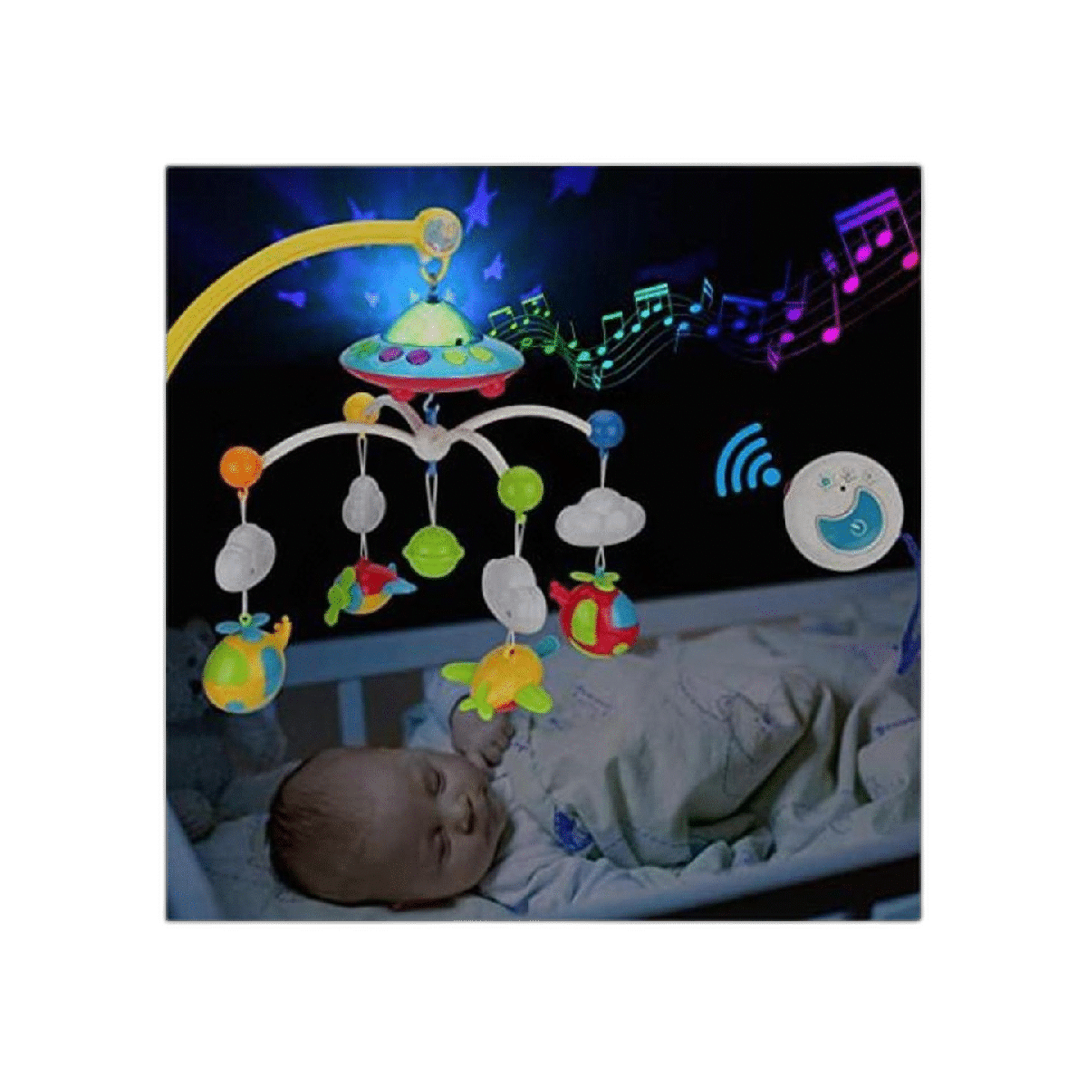 Cuna musical para bebés con juguetes giratorios colgantes