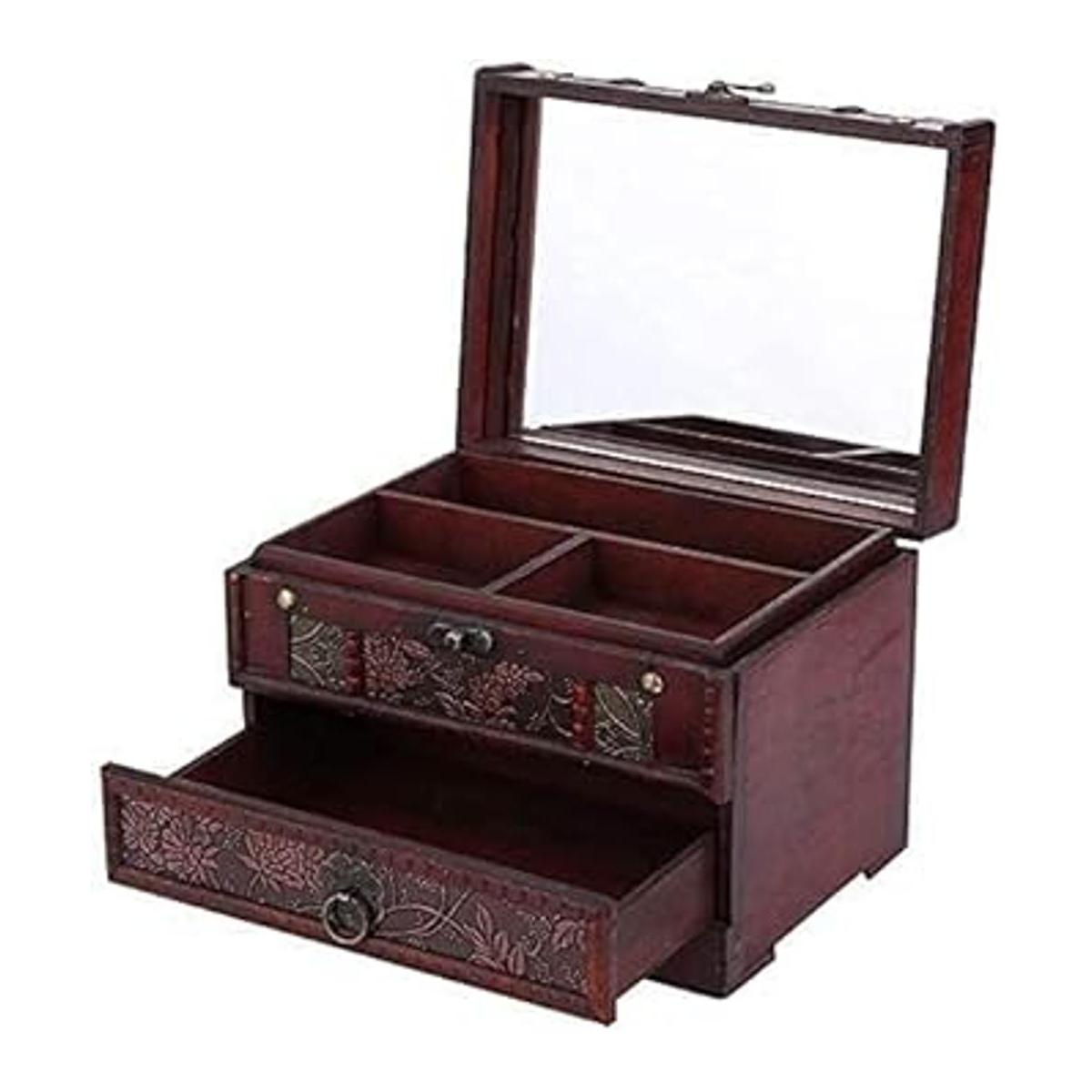 Joyero de madera con espejo caja de joyería clásica de