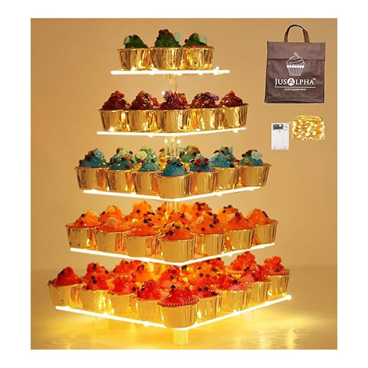 Jusalpha Soporte cuadrado para cupcakes de 5 niveles