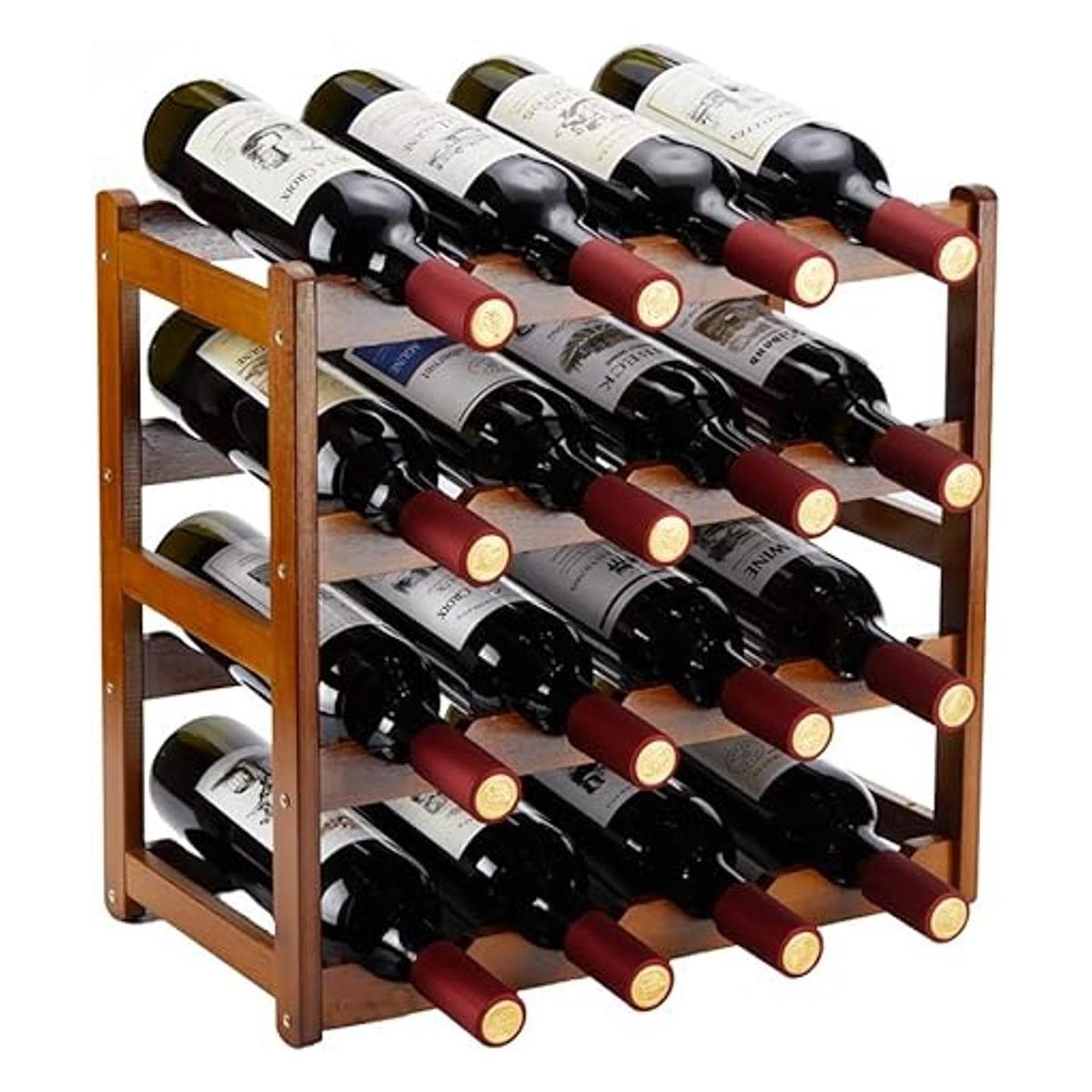Homevany Estante de vino de bambú 4 niveles soporte para