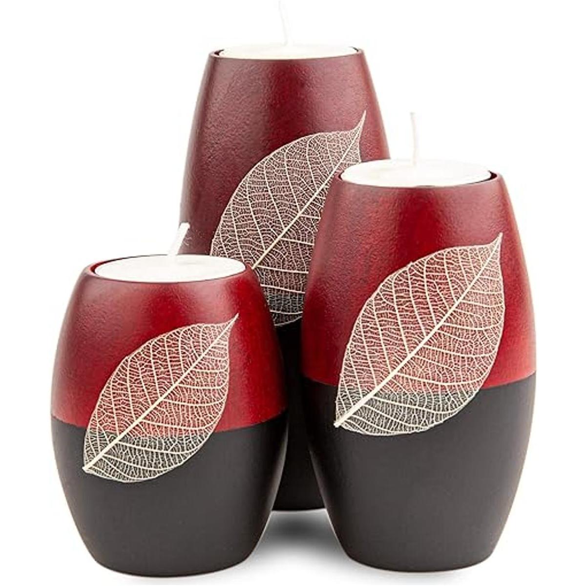 IYARA CRAFT 3 portavelas de madera decorativos con hoja