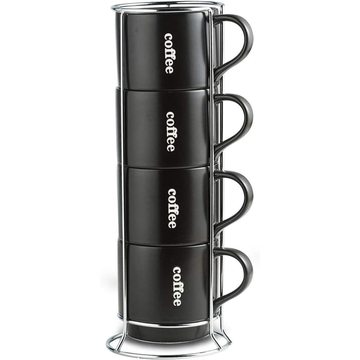 LAUCHUH Juego de 4 tazas de café apilables con estante