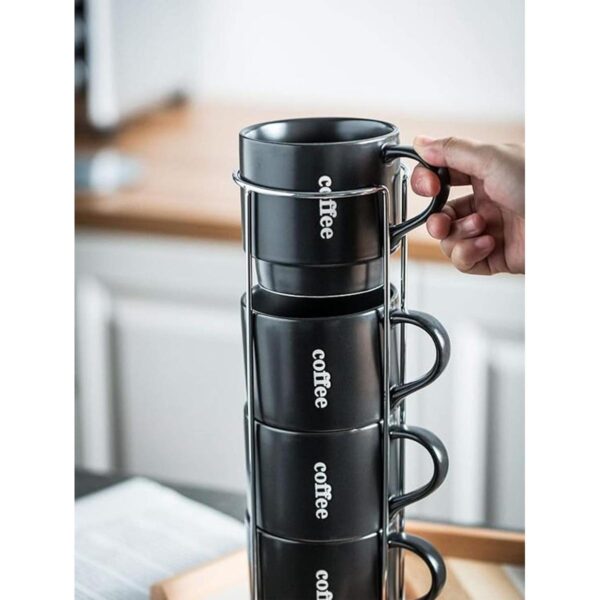 LAUCHUH Juego de 4 tazas de café apilables con estante_4
