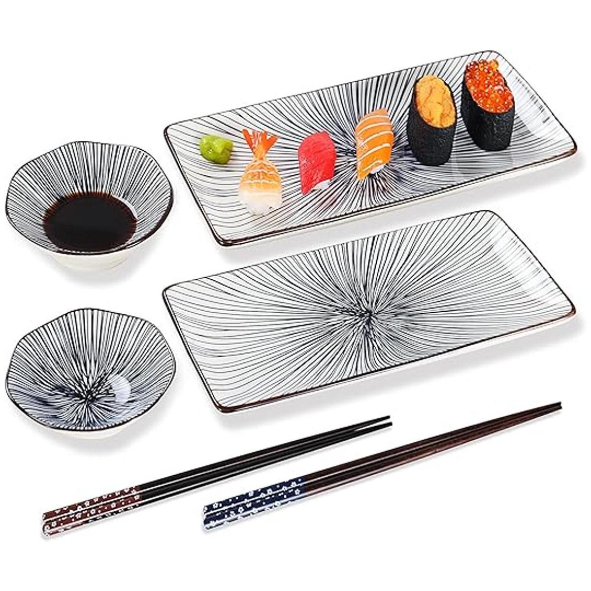 Juego de 6 platos de sushi de cerámica rectangular de 10