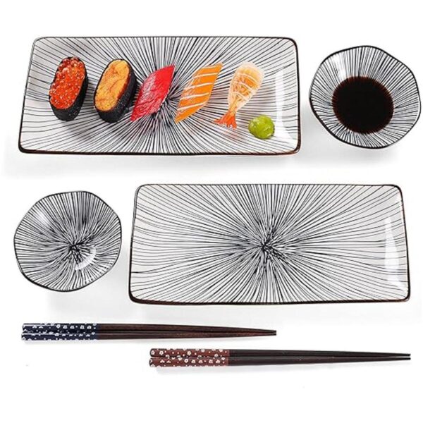 Juego de 6 platos de sushi de cerámica rectangular de 10