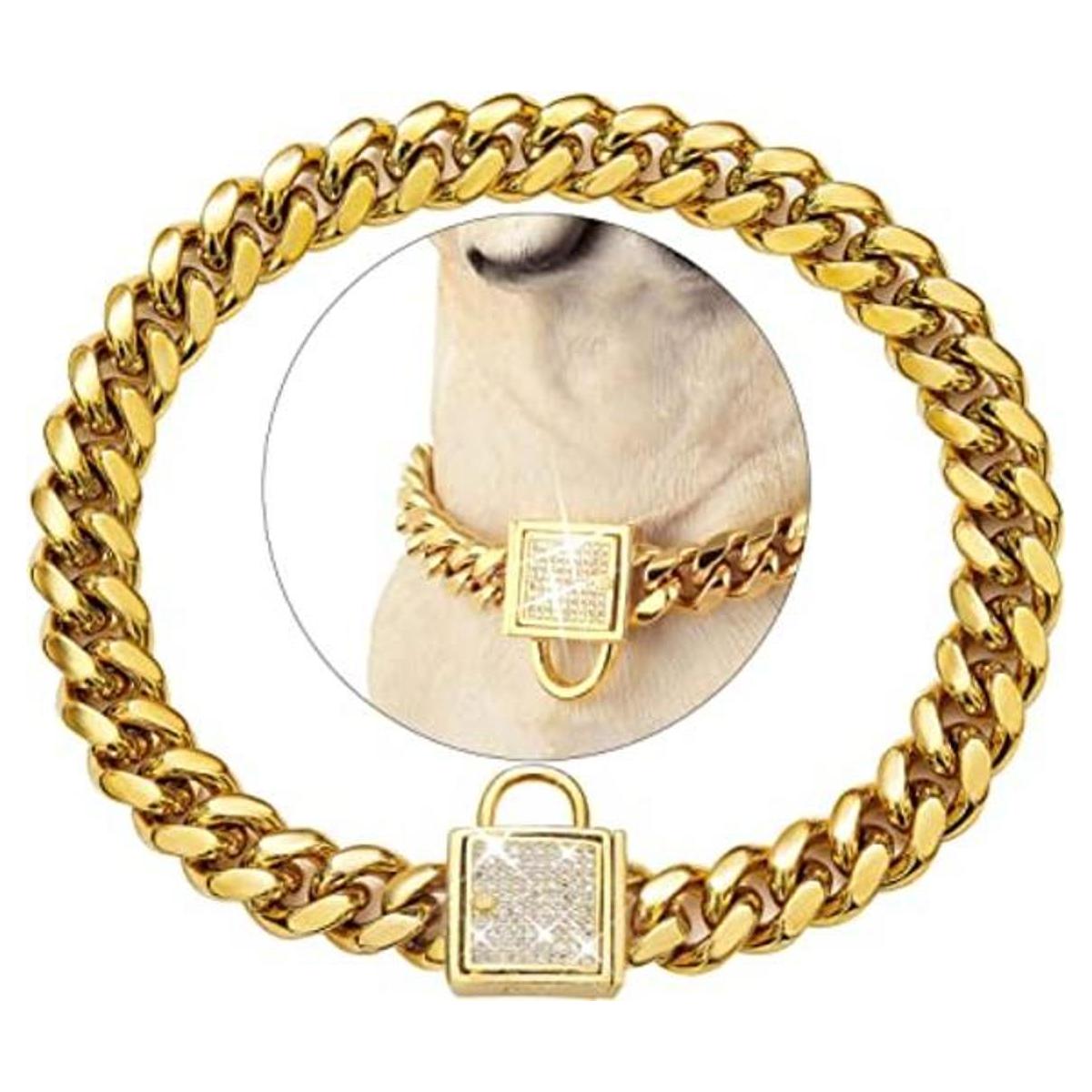 PRADOG Collar de cadena dorada para perro con hebilla de