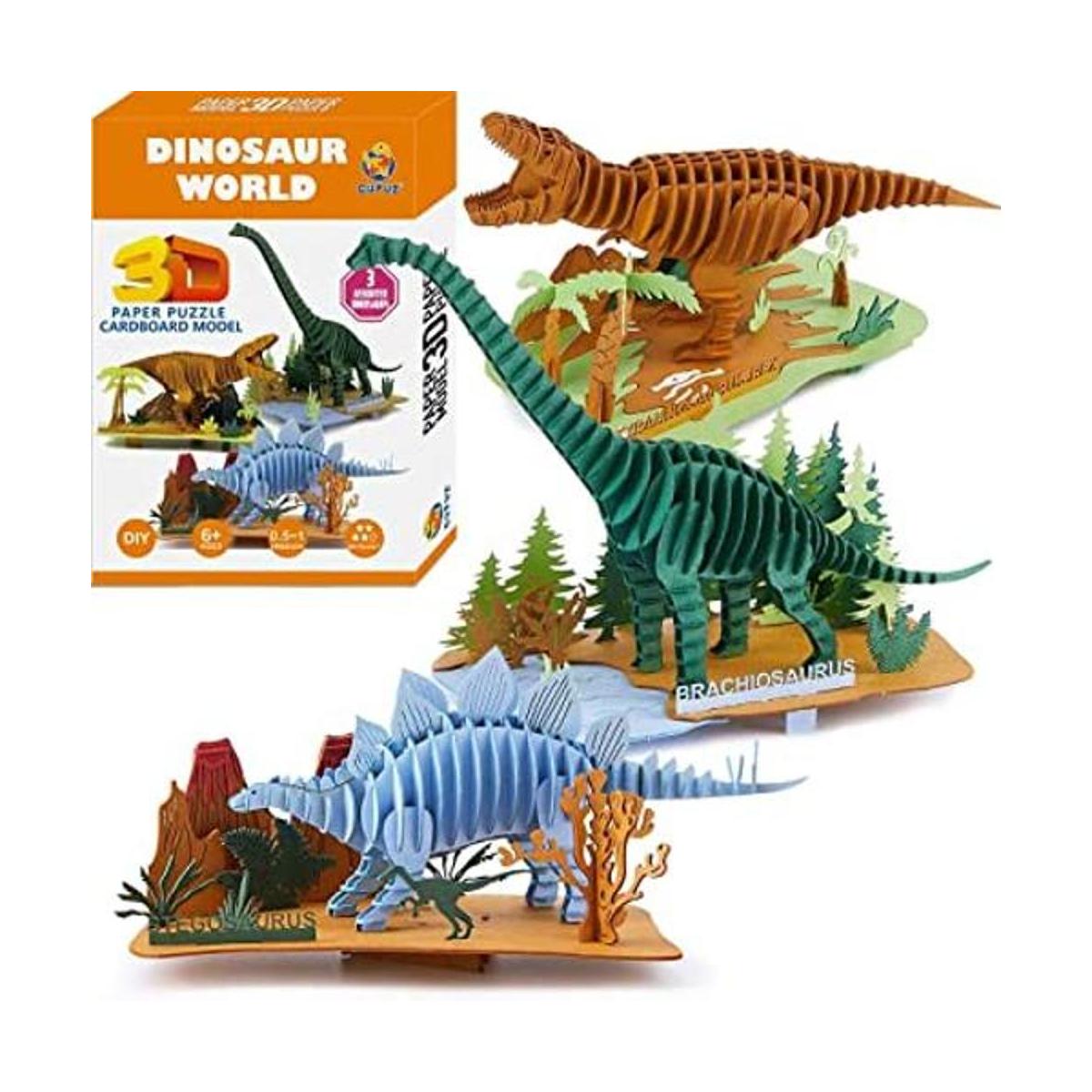 CUPUZ Rompecabezas de papel 3D 3 dinosaurios surtidos