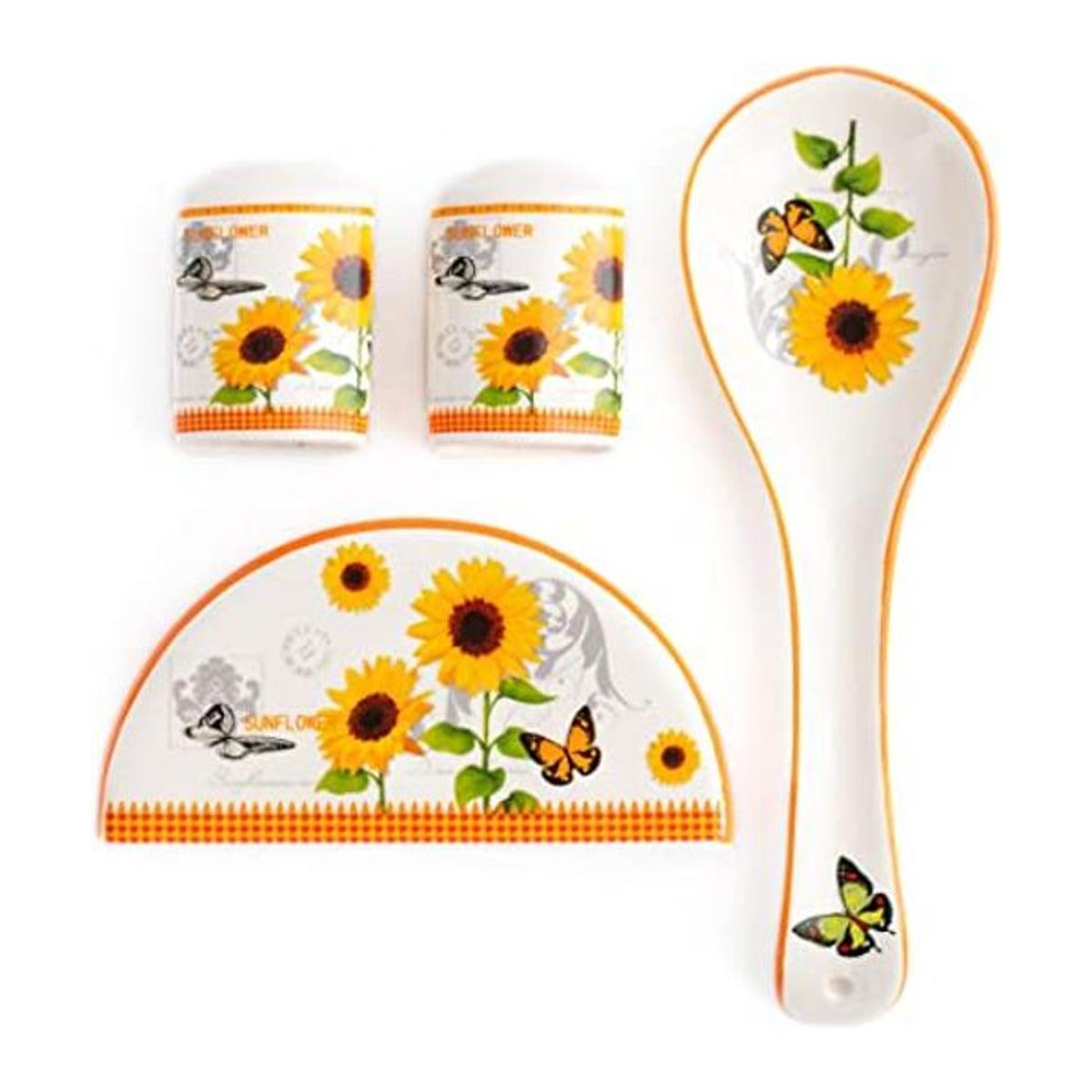 Saleros de girasol y pimienta soporte de cuchara de