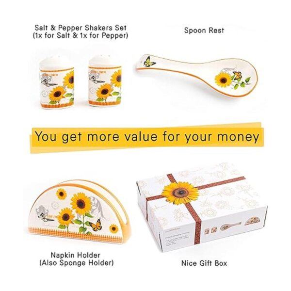 Saleros de girasol y pimienta soporte de cuchara de_6