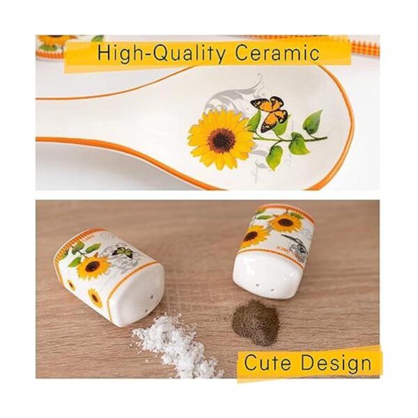 Saleros de girasol y pimienta soporte de cuchara de_4
