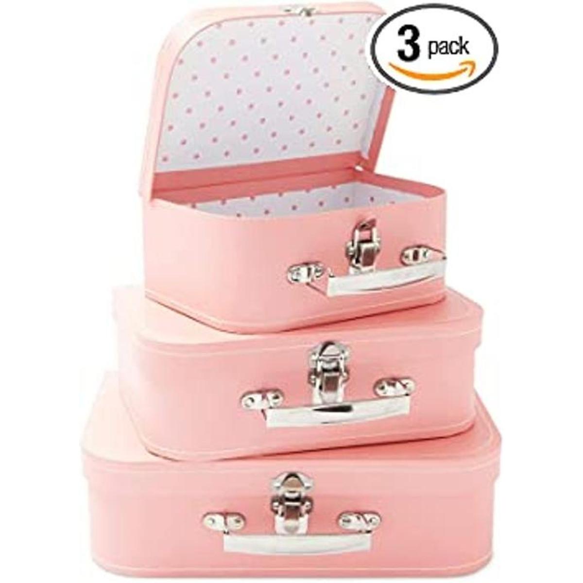 Maletas de cartón rosa juego de 3 cajas de almacenamiento