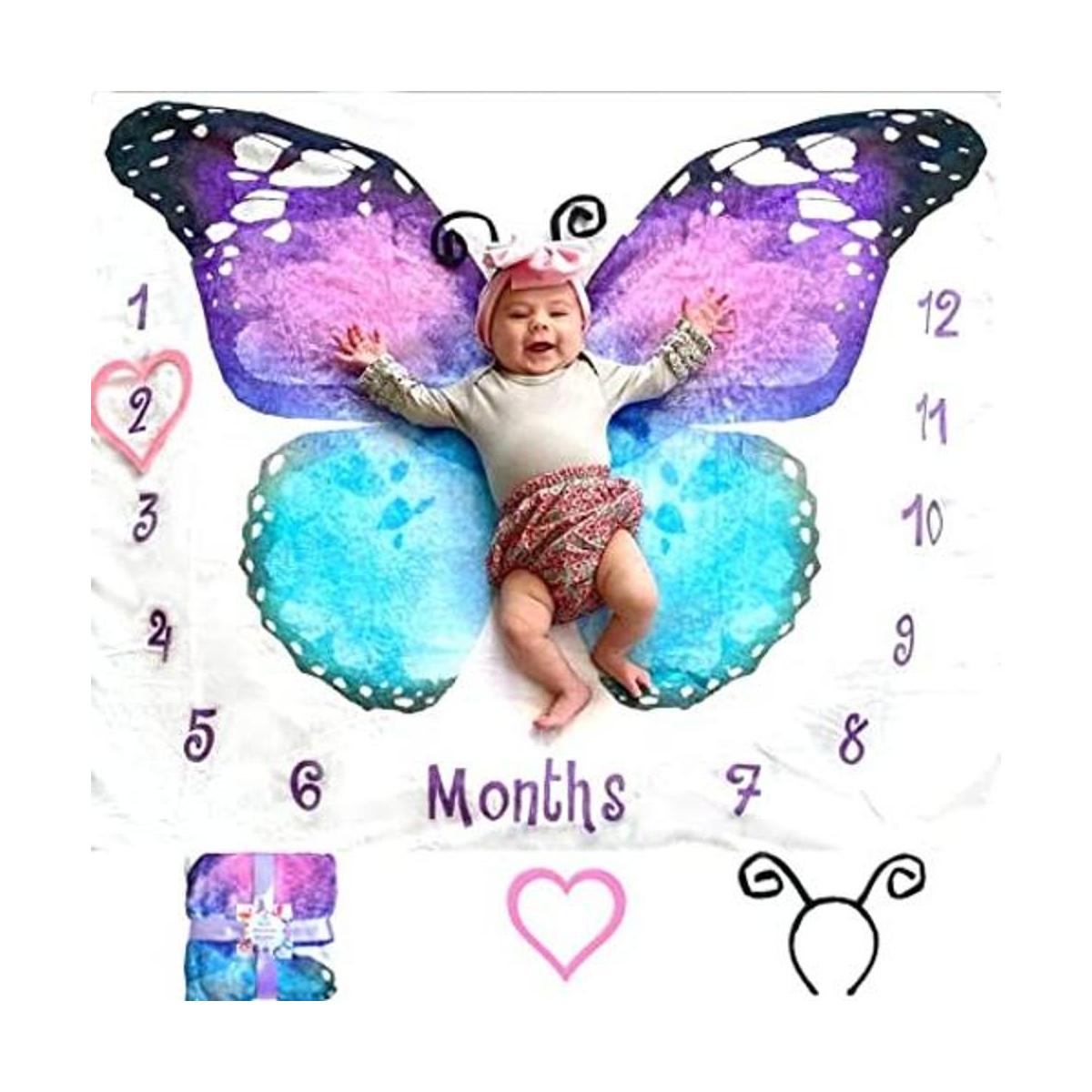Manta mensual para bebé con diseño de hitos para niña