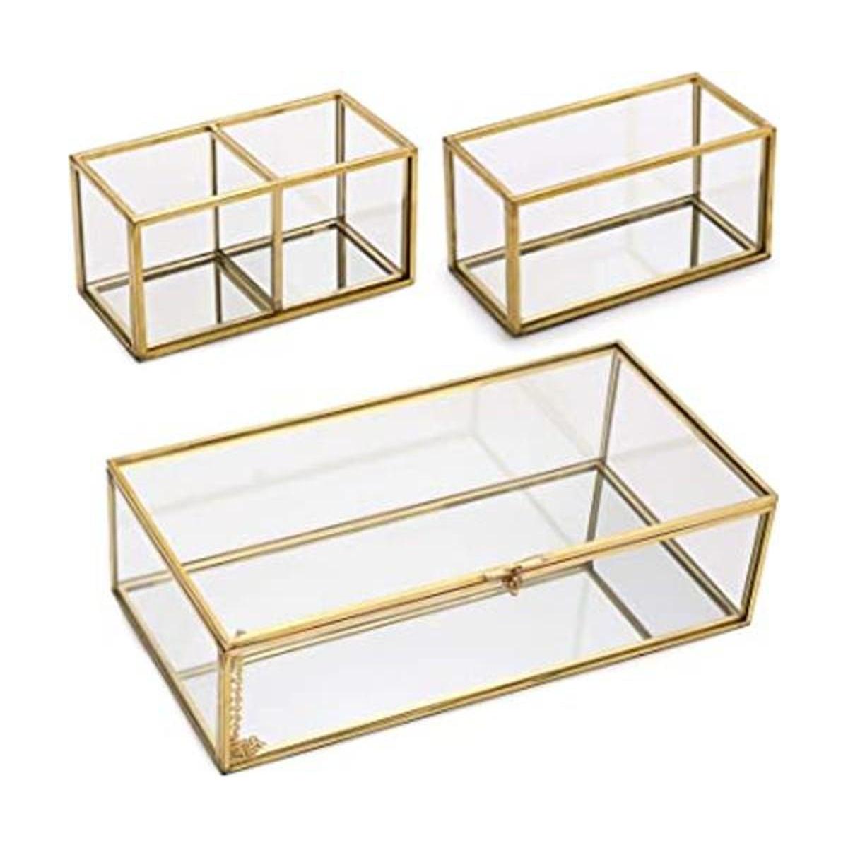 Hipiwe Caja de recuerdo de vidrio con espejo con dos