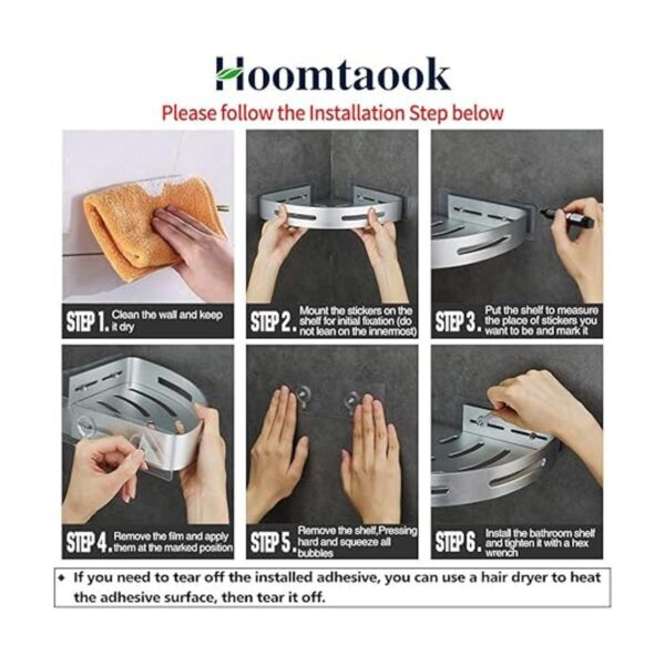 Hoomtaook Estante esquinero para ducha de baño montado en_4