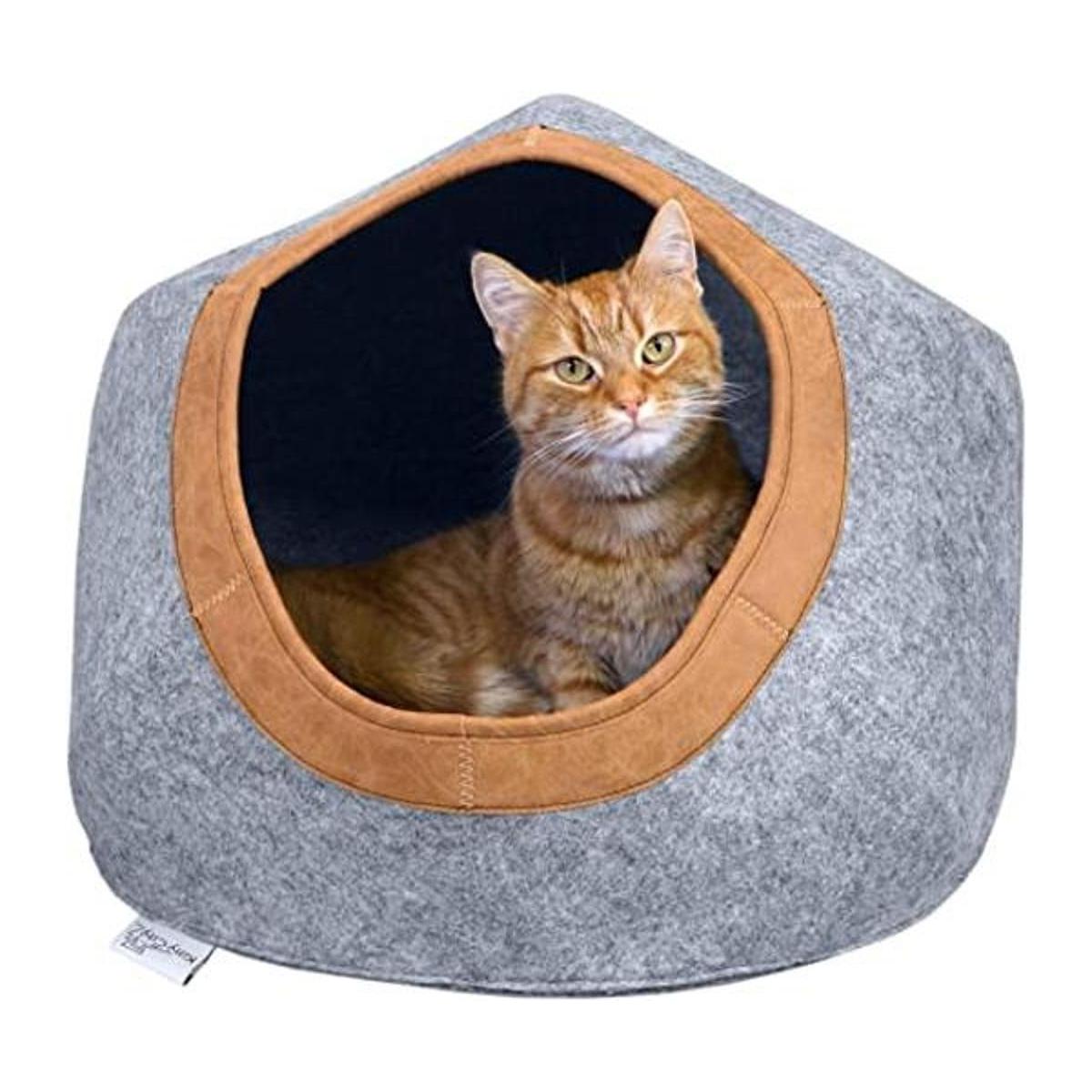 Kitty City Cueva grande de fieltro de piel sintética para