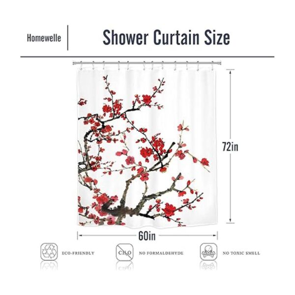 Homewelle Cortina de ducha floral roja para baño 60