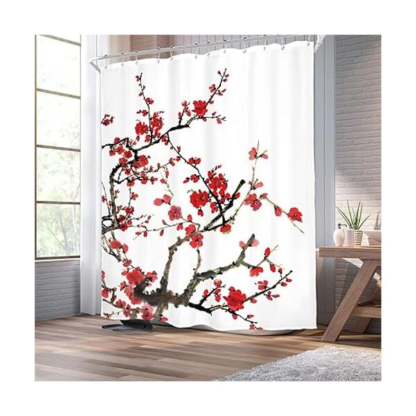 Homewelle Cortina de ducha floral roja para baño 60