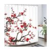 Homewelle Cortina de ducha floral roja para baño 60