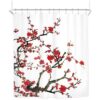 Homewelle Cortina de ducha floral roja para baño 60