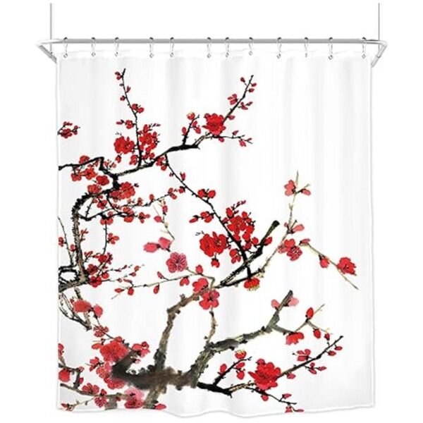 Homewelle Cortina de ducha floral roja para baño 60