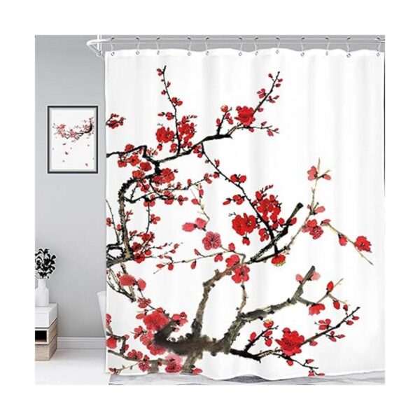 Homewelle Cortina de ducha floral roja para baño 60