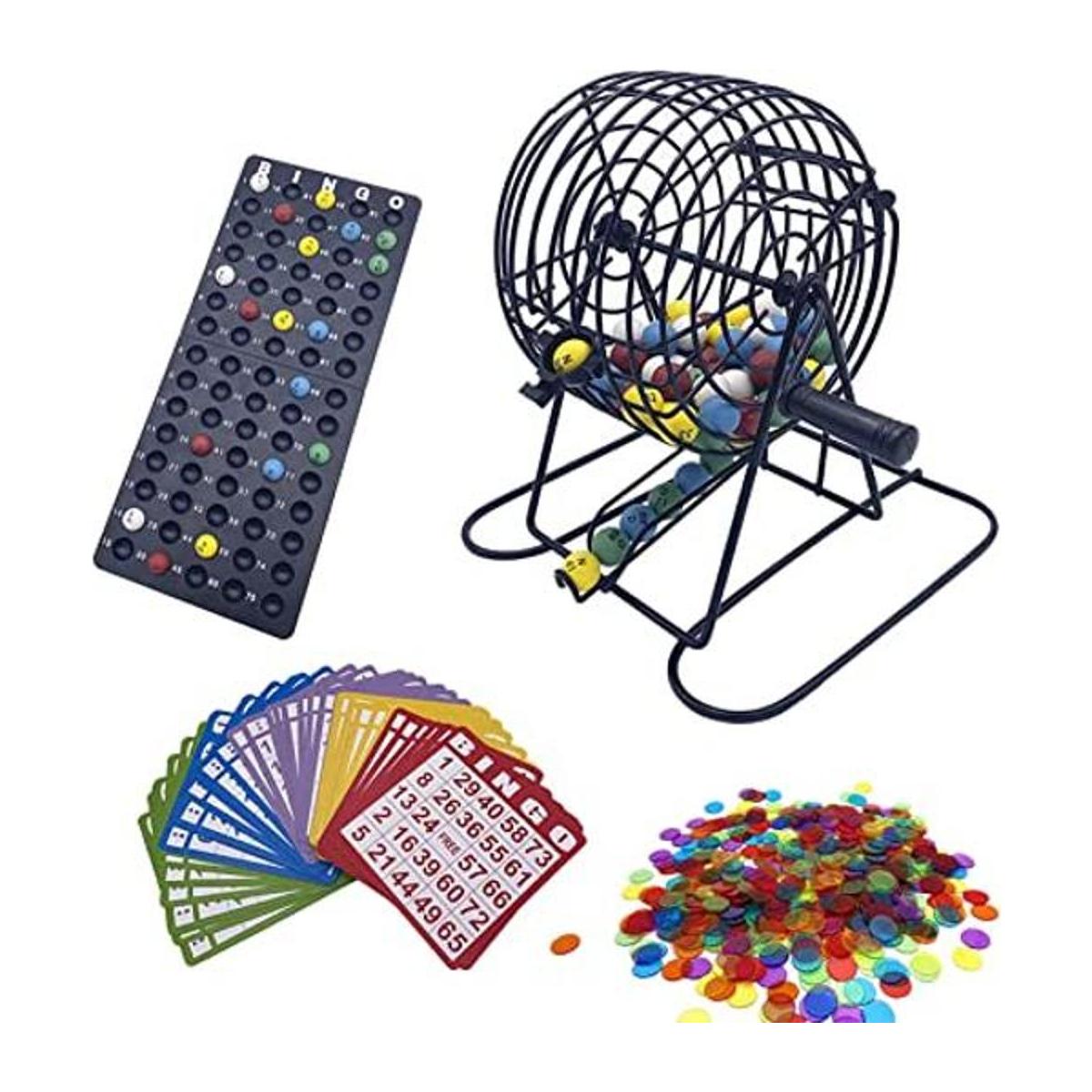JUNWRROW Juego de bingo de lujo con jaula de bingo de 6
