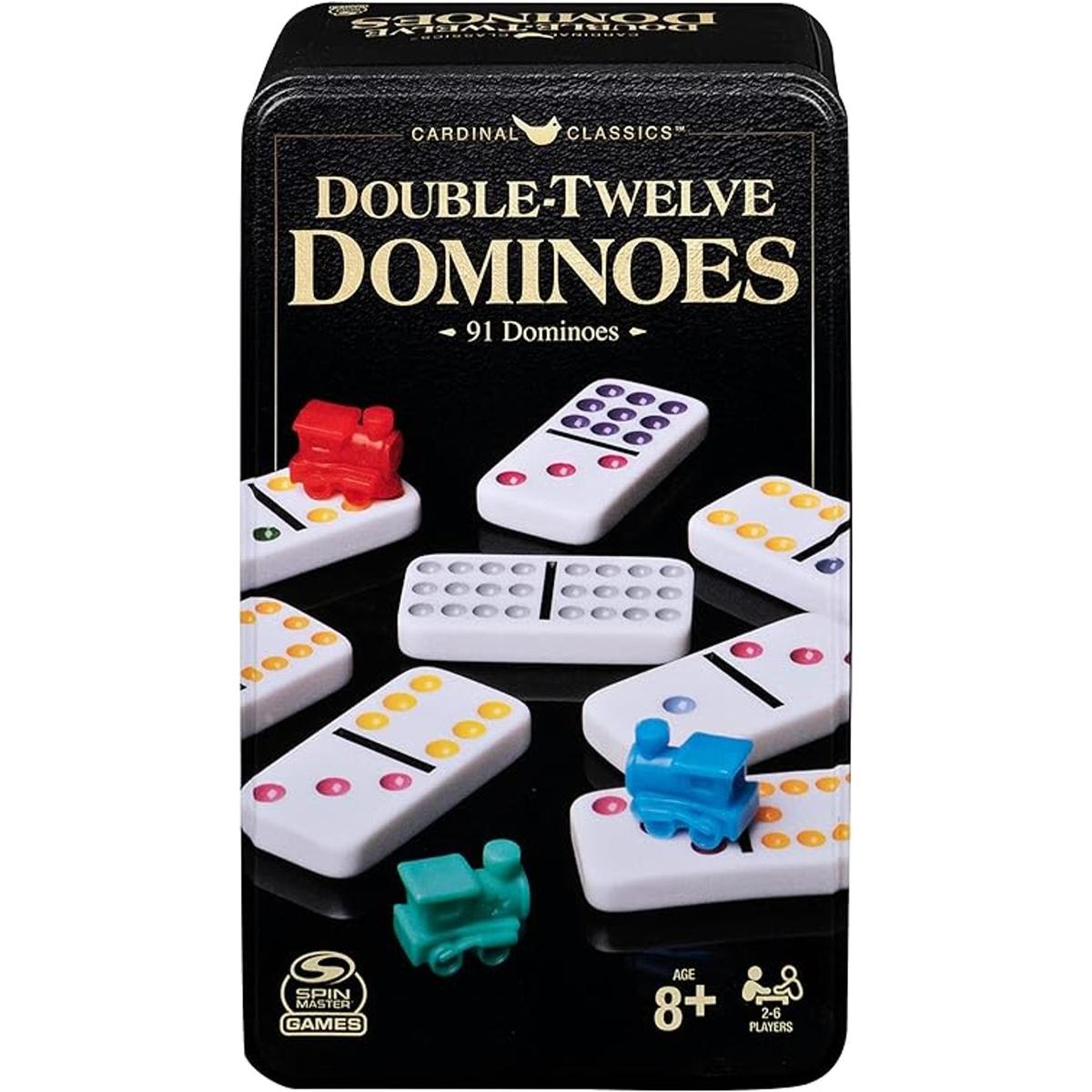 Juego de dominó de doble doce en lata de almacenamiento