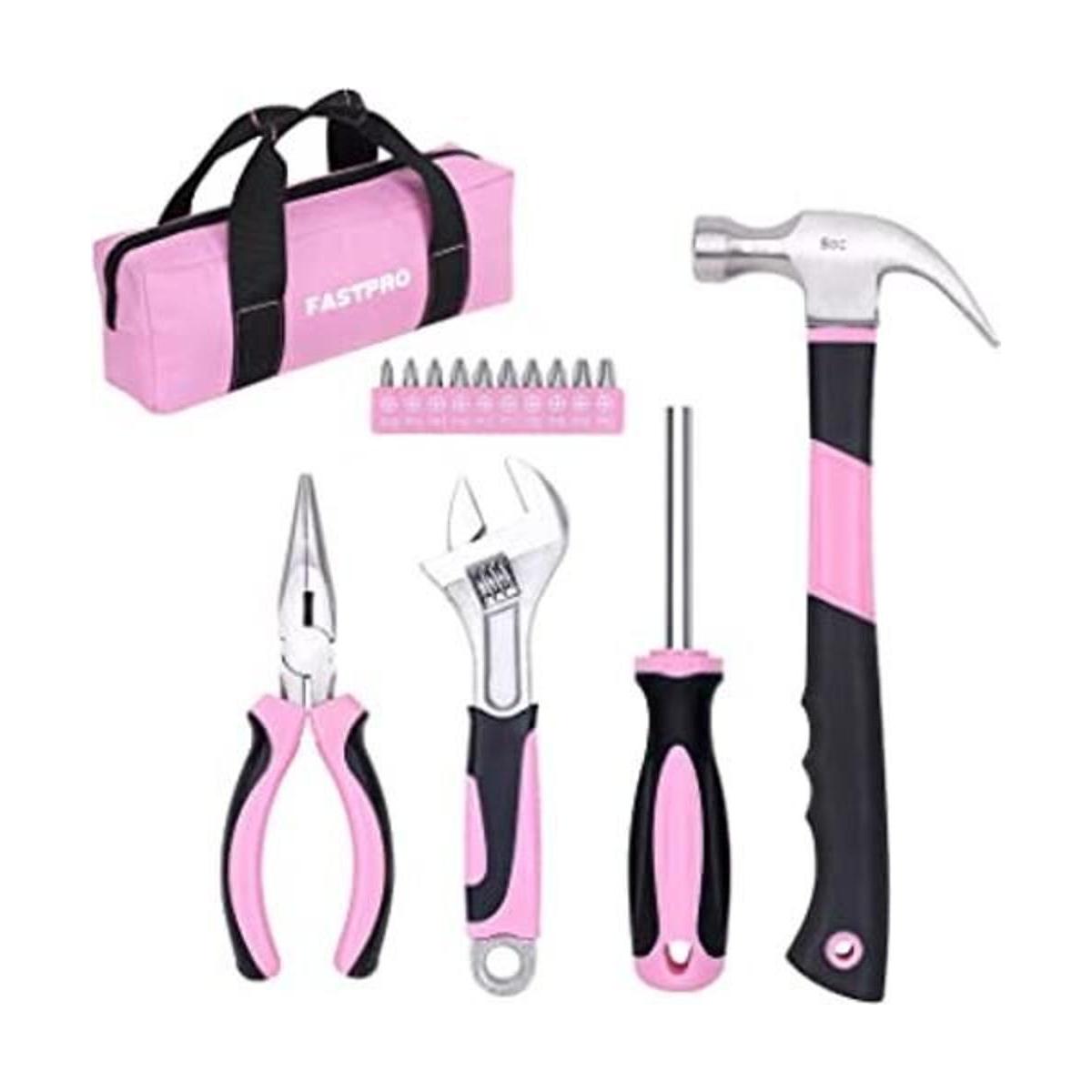 FASTPRO Kit de herramientas rosa de 15 piezas juego de