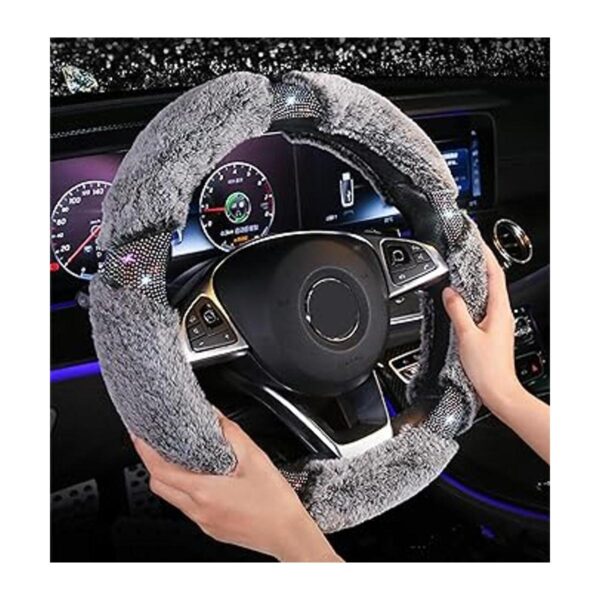 KAFEEK Funda de volante de microfibra mullida de diamantes_3