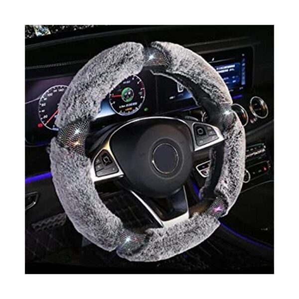 KAFEEK Funda de volante de microfibra mullida de diamantes_1