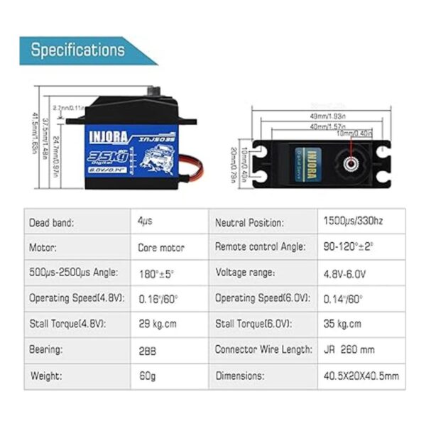 INJORA Servo RC Servo digital de 77.2 lbs de alto par de