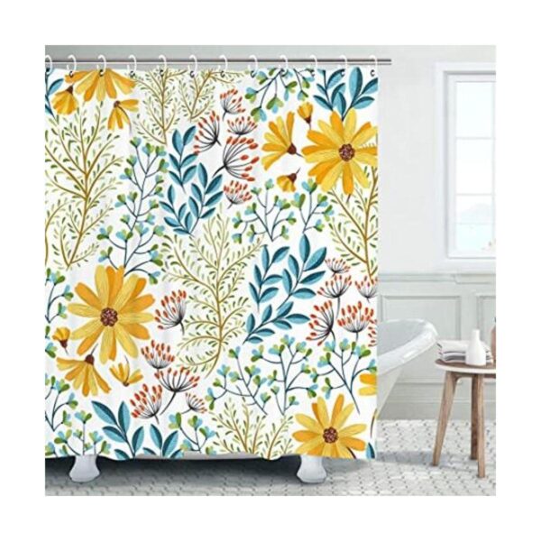 LIVILAN Floral Shower Curtain Yellow Floral Shower_1