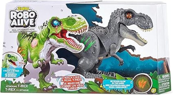 Robo Alive Juguete robótico a batería TRex gris Attacking_2