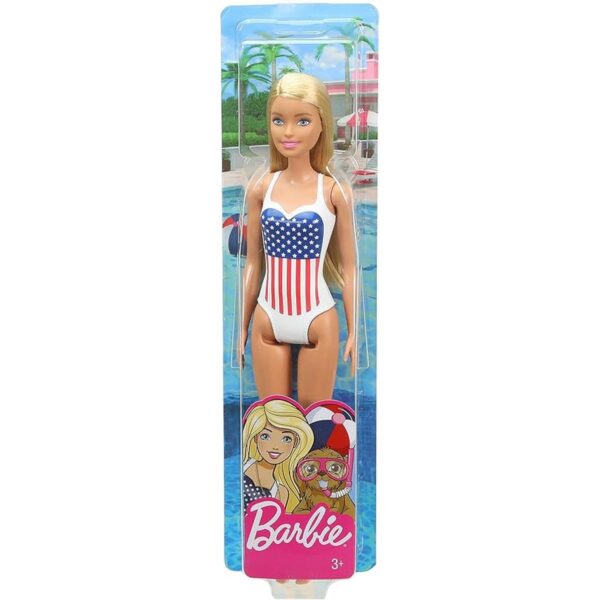 Muñeca Barbie Rubia en traje de baño con bandera de_6