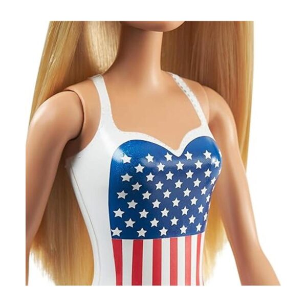 Muñeca Barbie Rubia en traje de baño con bandera de_3