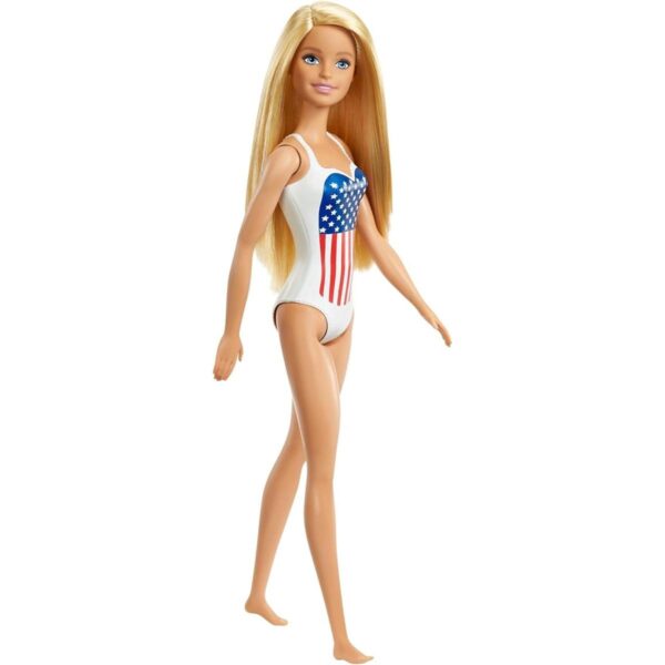 Muñeca Barbie Rubia en traje de baño con bandera de_1