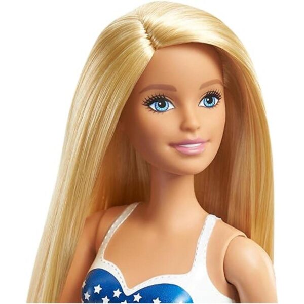 Muñeca Barbie Rubia en traje de baño con bandera de_2